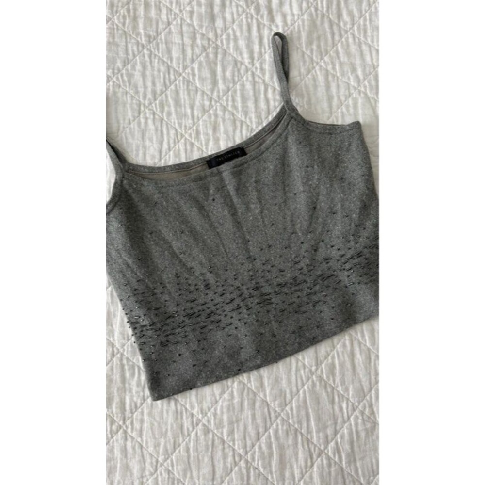 Y2K The Limited Grey Knit Beaded Cami Top Sparkle Crop Sweater